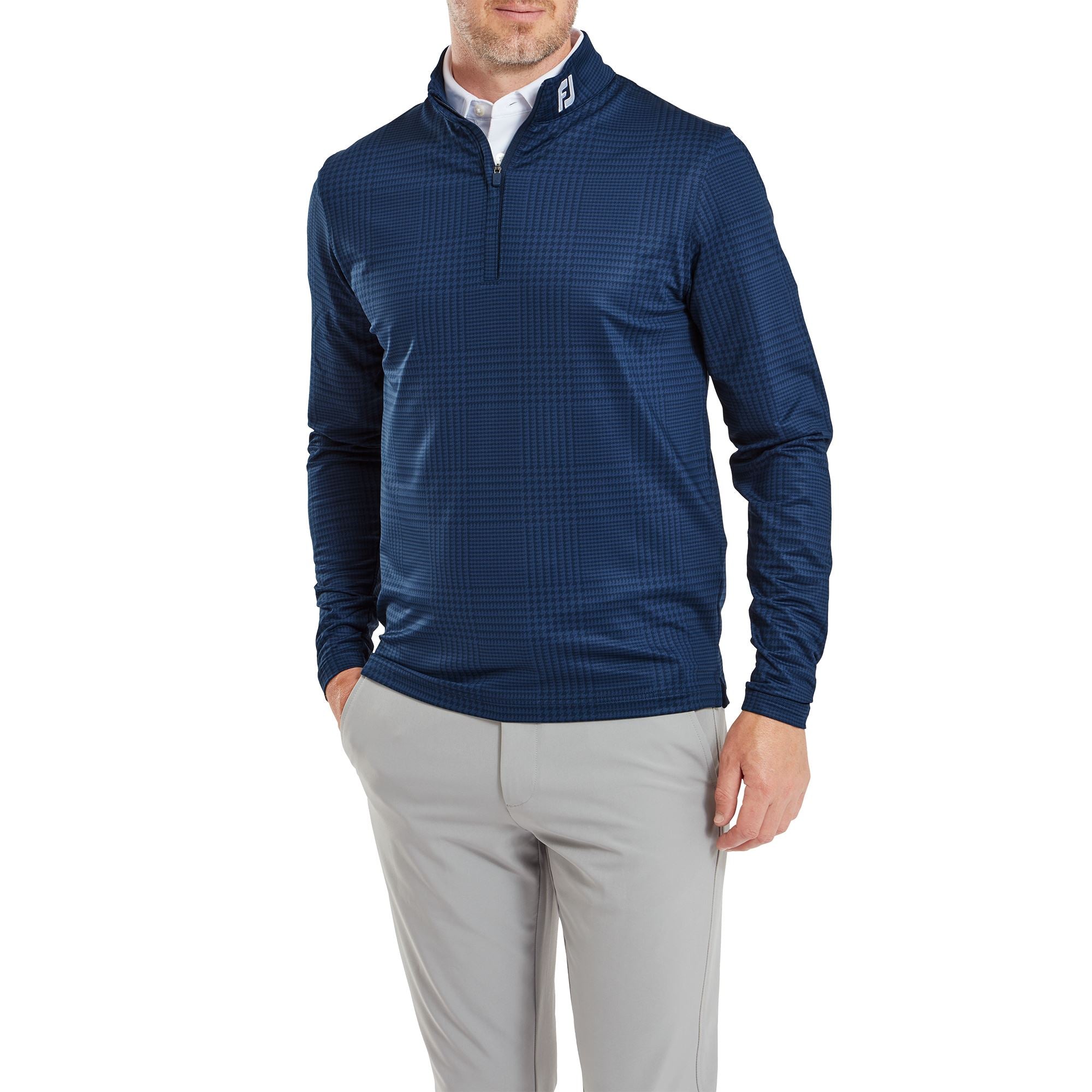 Footjoy Midlayer Glen Plaid imprimé navy Polos homme FootJoy