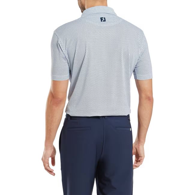 Footjoy polo en fil d'écosse imprimé Grillage Blanc Marine