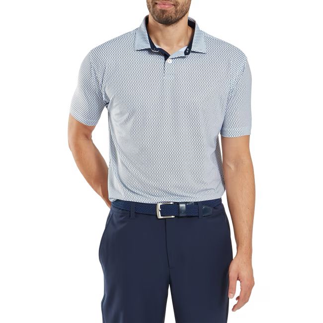 Footjoy polo en fil d'écosse imprimé Grillage Blanc Marine