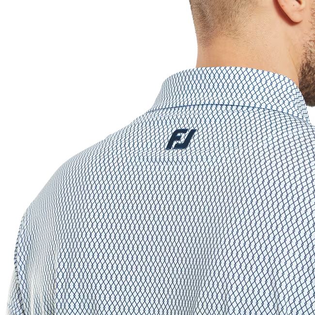 Footjoy polo en fil d'écosse imprimé Grillage Blanc Marine