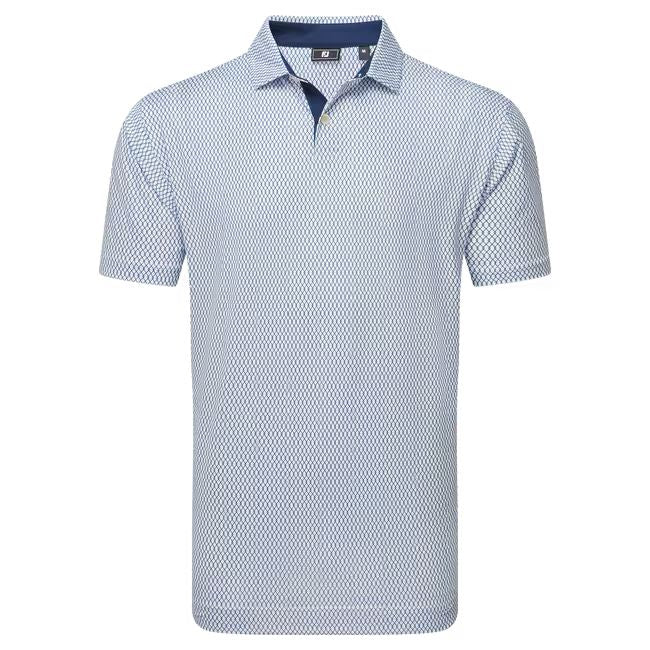 Footjoy polo en fil d'écosse imprimé Grillage Blanc Marine