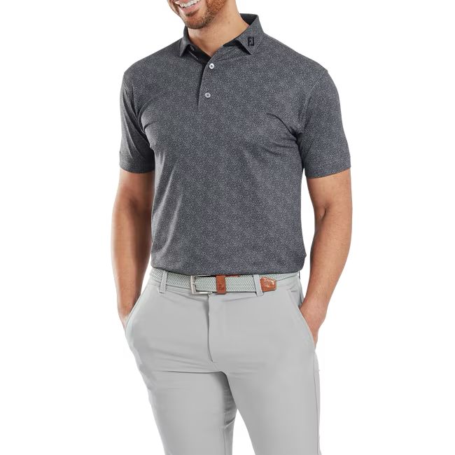 Footjoy polo en fil d'écosse imprimé mouchetée noir Gris