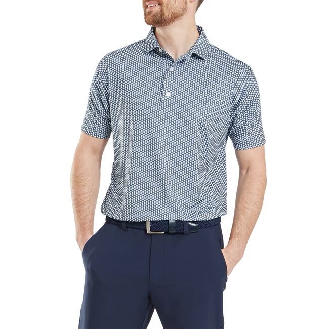 Footjoy polo en fil d'écosse imprimé pied de poule Bleu jeans