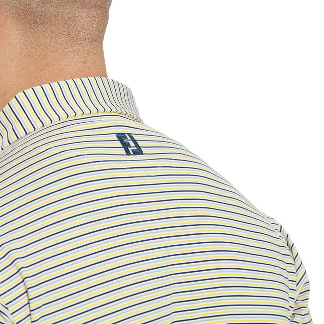 Footjoy polo en fil d'écosse imprimé Rayure blanc Navy gris jaune