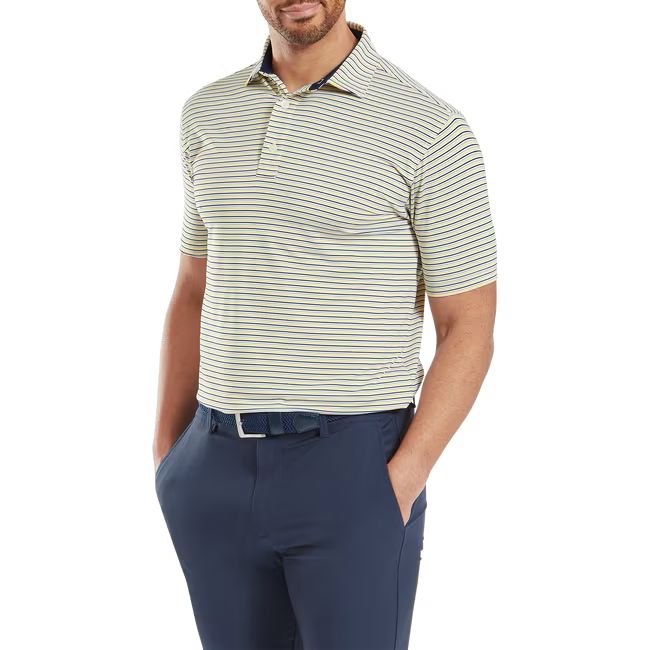 Footjoy polo en fil d'écosse imprimé Rayure blanc Navy gris jaune