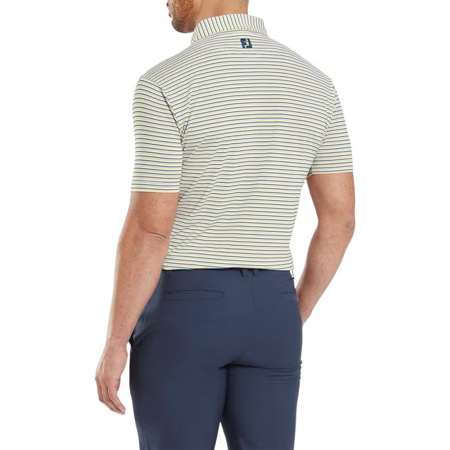 Footjoy polo en fil d'écosse imprimé Rayure blanc Navy gris jaune