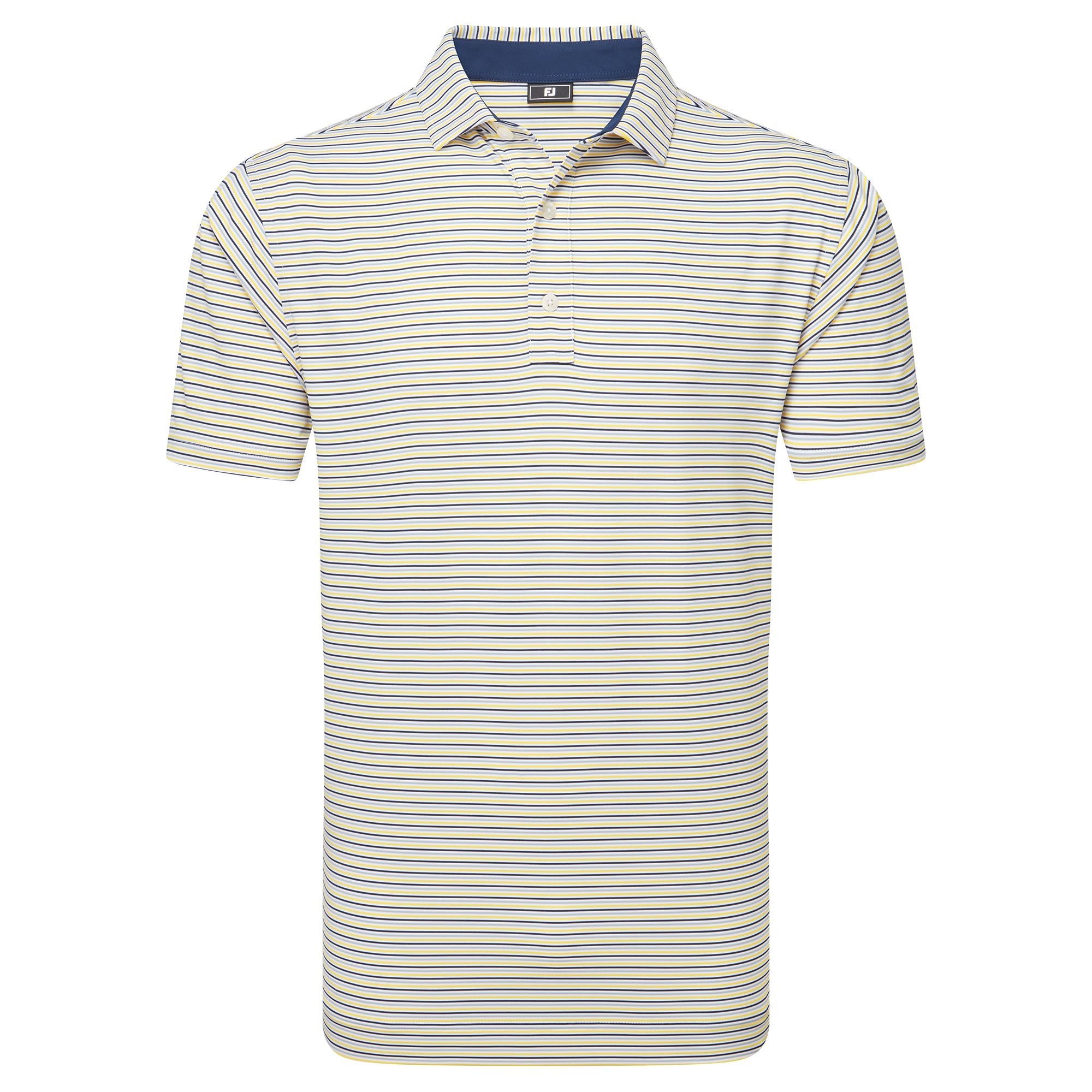 Footjoy polo en fil d'écosse imprimé Rayure blanc Navy gris jaune