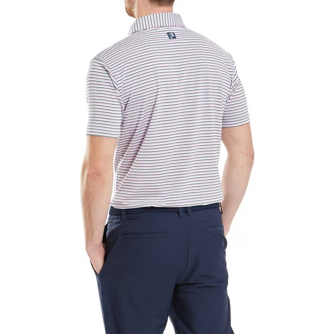 Footjoy polo en fil d'écosse imprimé Rayure bleu claire blanc bleu jean rose