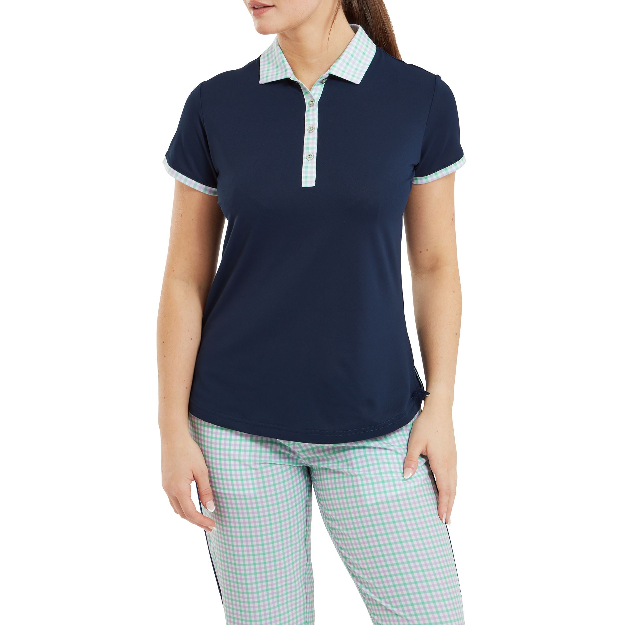 FOOTJOY polo femme gingham trim navy