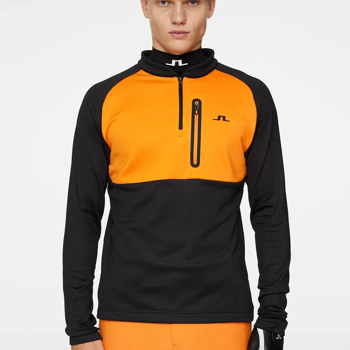 J.LINDEBERG Pull Quart de zip ADAM MIDLAYER Black Orange