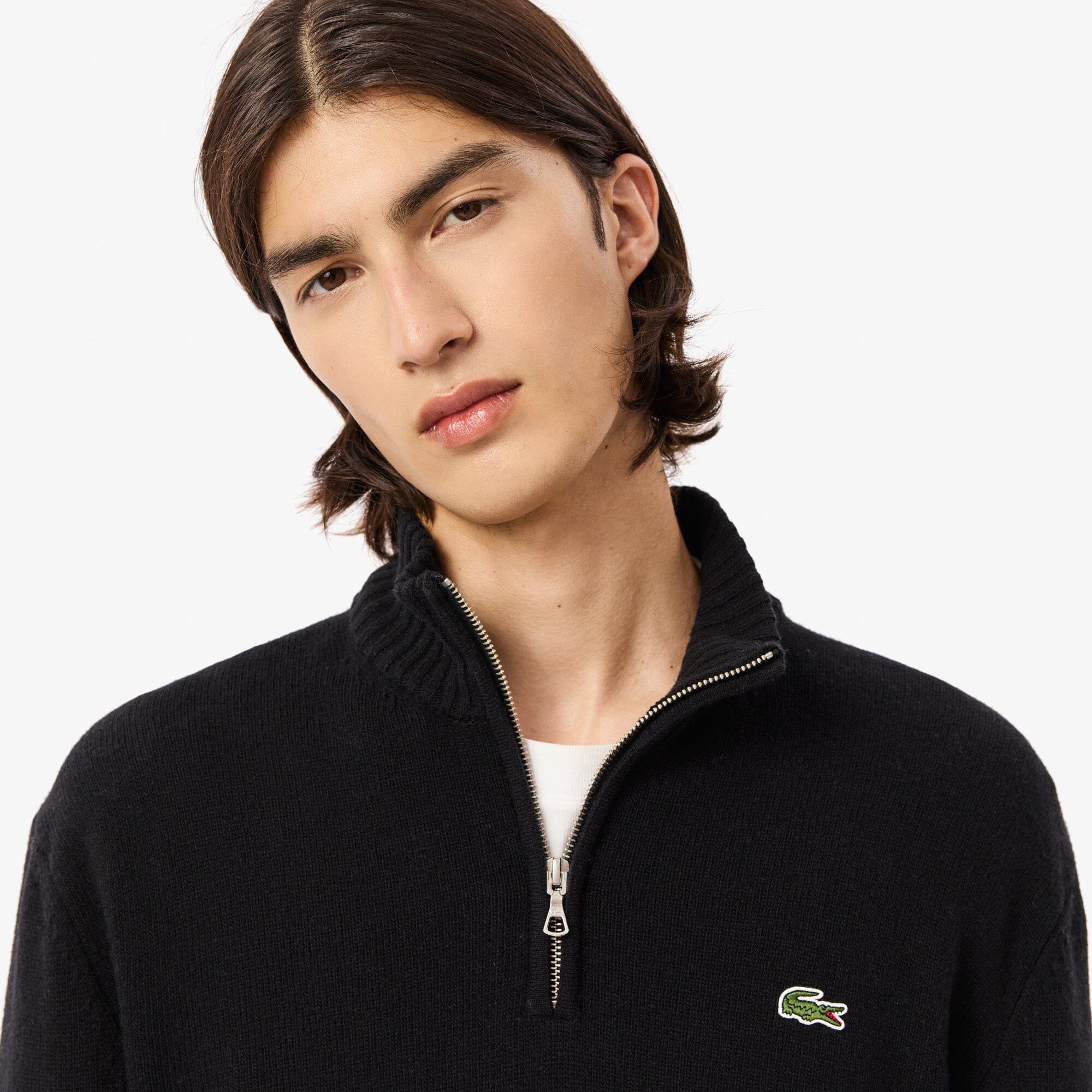 Lacoste Pull zippe en laine cardee col montant Achat prix et avis