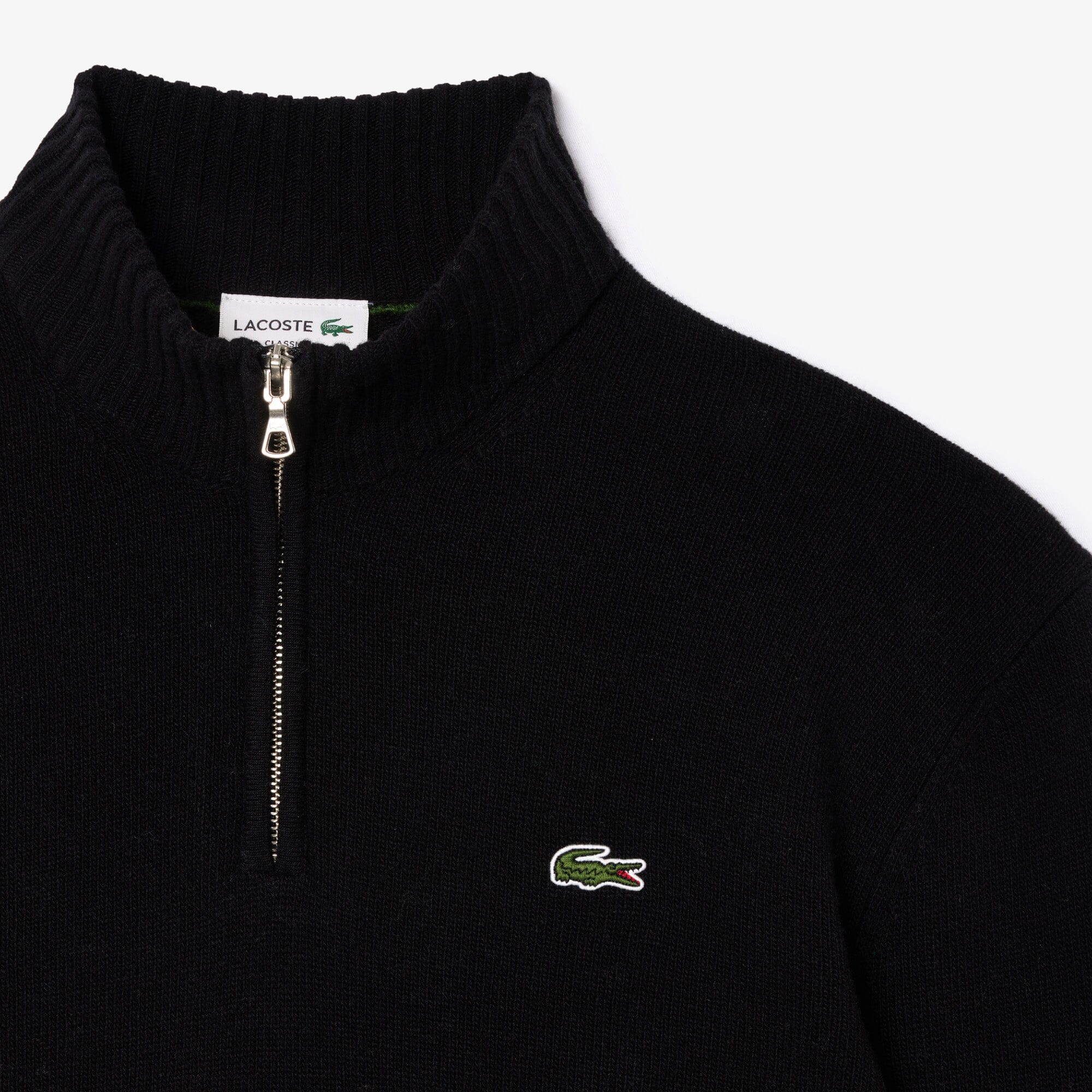 Lacoste Pull zippé en laine cardée uni col montant