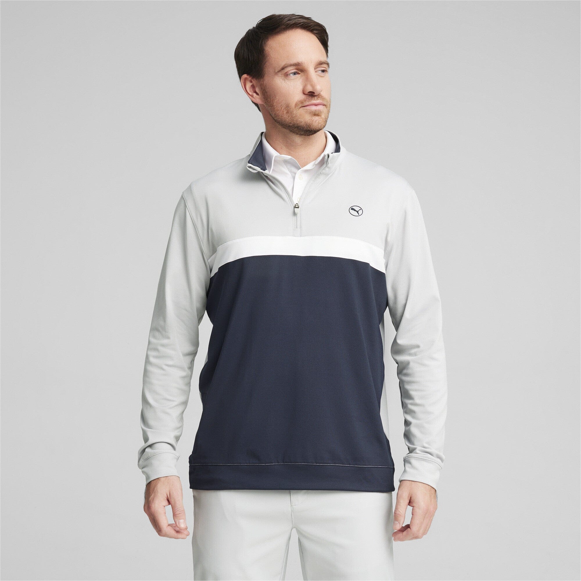 Puma Pull de Golf Pure Colorblock 1/4 Zip Ash Grey deep navy