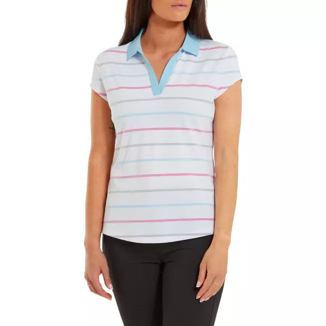 Footjoy Polo Lady Jacquard Oeil d'Oiseau Blanc Bleu