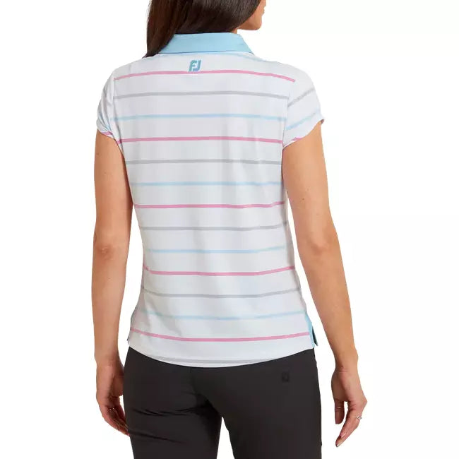 Footjoy Polo Lady Jacquard Oeil d'Oiseau Blanc Bleu