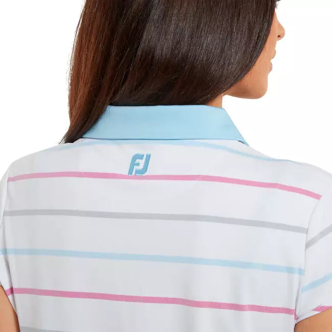 Footjoy Polo Lady Jacquard Oeil d'Oiseau Blanc Bleu