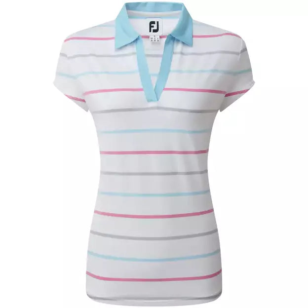 Footjoy Polo Lady Jacquard Oeil d'Oiseau Blanc Bleu