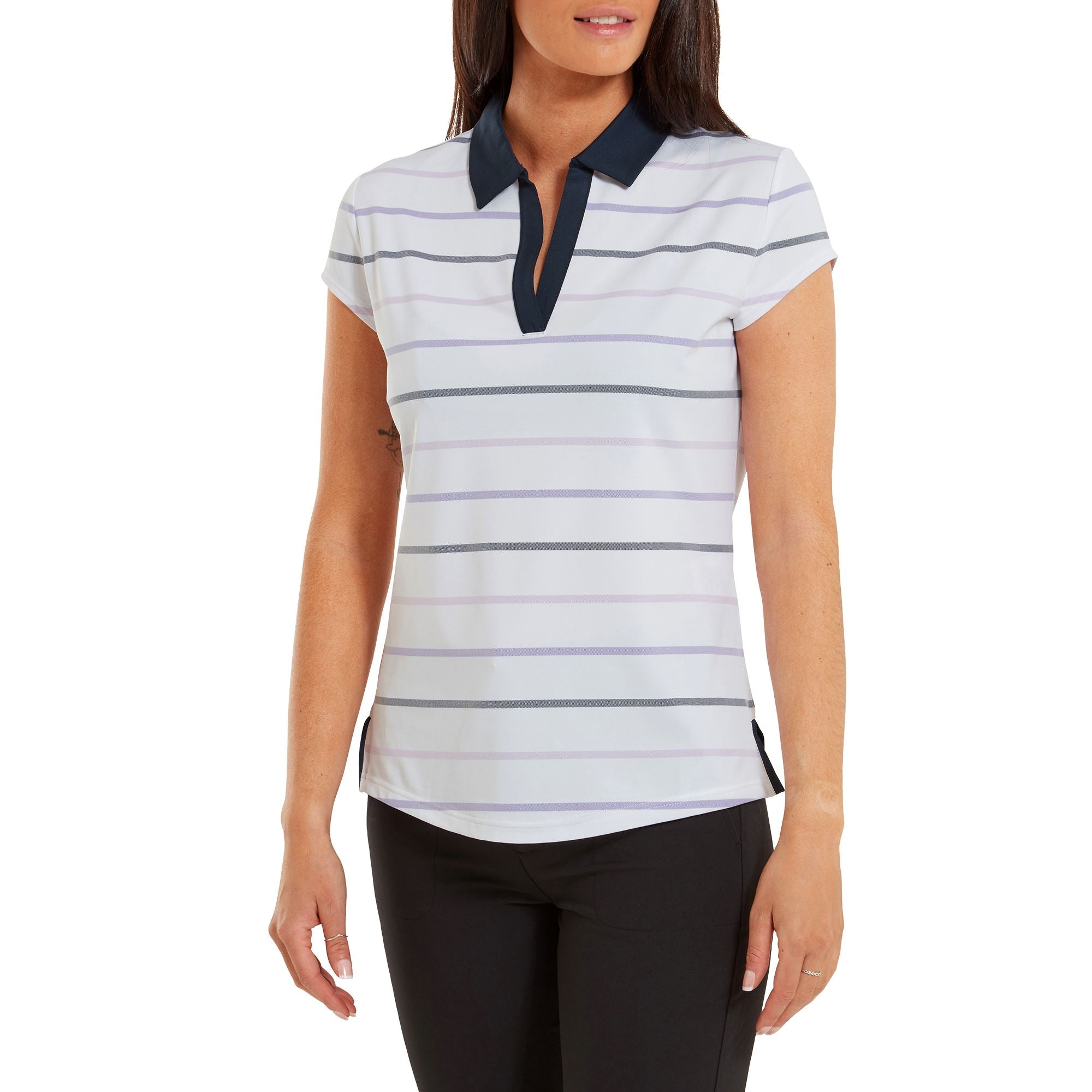 Footjoy Polo Lady Jacquard Oeil d'Oiseau Blanc Marine